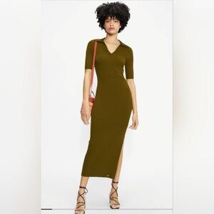 Ted Baker Pileepa Midi Dress Knit Polo Ribbed Green Large Bodycon Preppy Chic